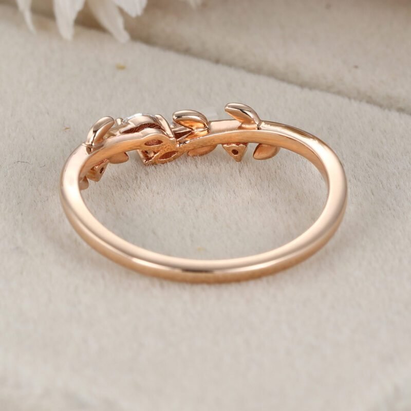 Rose gold wedding band Unique Vintage diamond wedding band Curved Marquise moissanite wedding ring leaf ring Bridal promise Anniversary gift