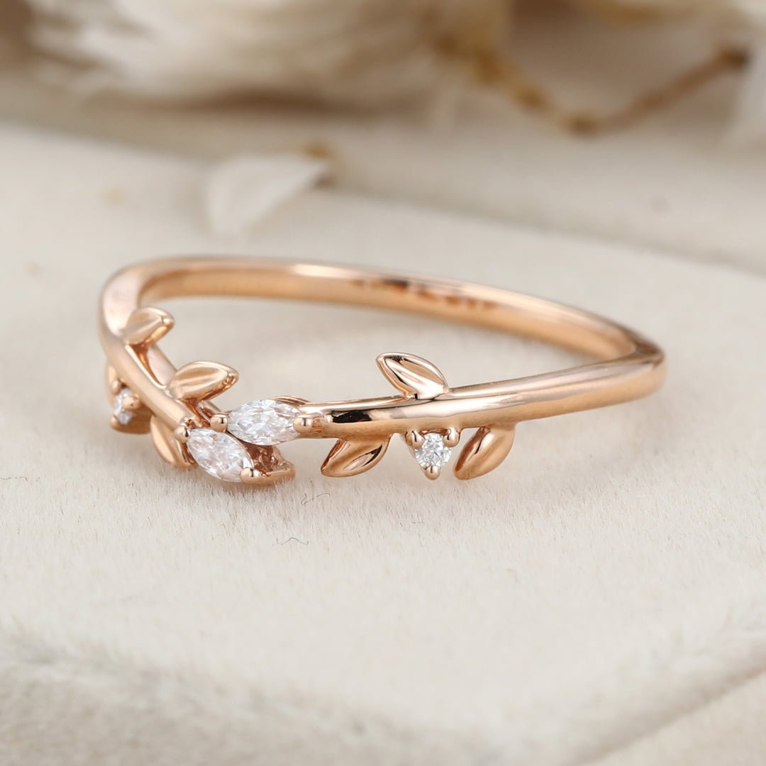Natural Black Diamond Ring Rose Gold U Shaped Diamond Wedding Band Set | La  More Design