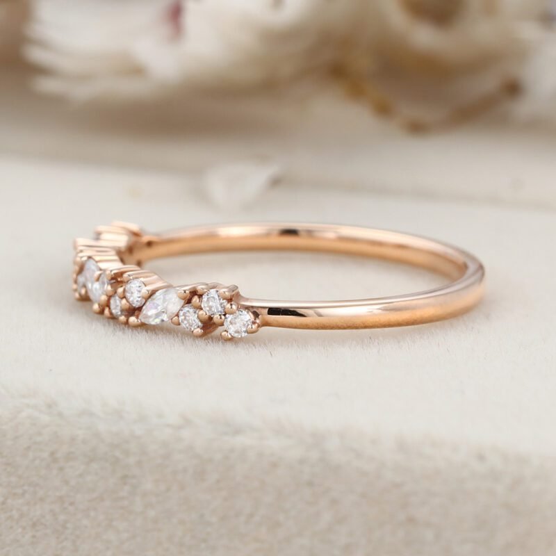 Rose gold wedding band women half eternity Marquise Moissanite wedding band vintage Matching Unique Bridal Stacking Promise gift for women