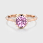 6.5mm Round Cut Pink Sapphire Bezel Set Ring 14K Rose Gold Solitaire Minimalist Engagement Bridal Promise Anniversary Gift For Women