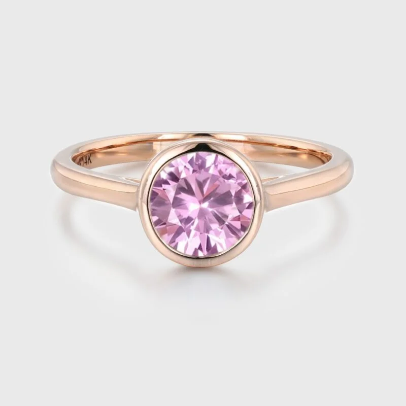 Round Cut Bezel Pink Sapphire Engagement Ring Unique Pink Sapphire Ring Solitaire Wedding Ring Art Deco Minimalist Ring Promise Gifts