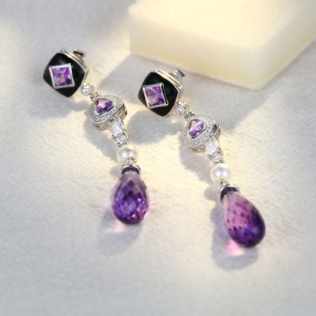9ct Gold Amethyst Studs in Purple | Angus & Coote
