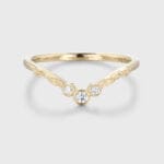 Three Stone Moissanite Wedding Band, Yellow Gold Bezel Round Cut Diamond Bridal Ring