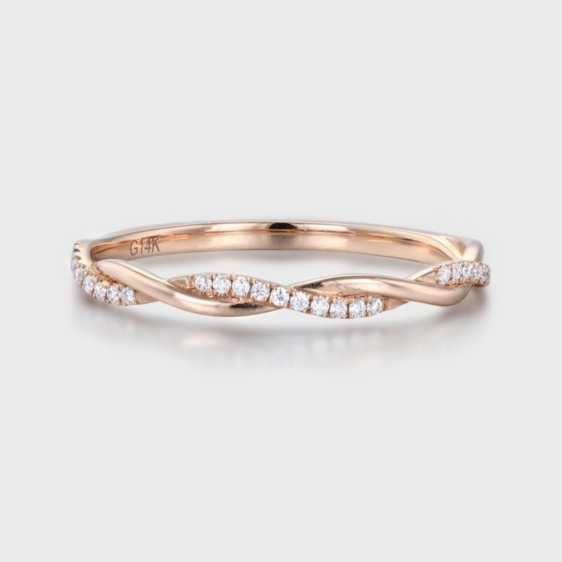 Twist ring Moissanite wedding band Vintage diamond wedding band Unique Rose gold wedding ring stacking matching promise Anniversary gift
