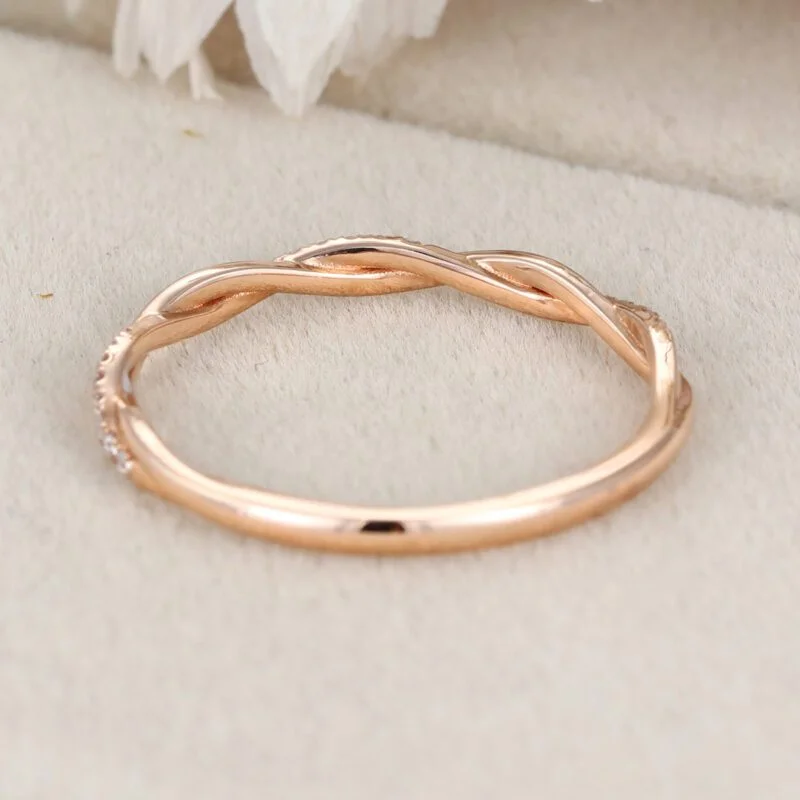 Twist ring Moissanite wedding band Vintage diamond wedding band Unique Rose gold wedding ring stacking matching promise Anniversary gift