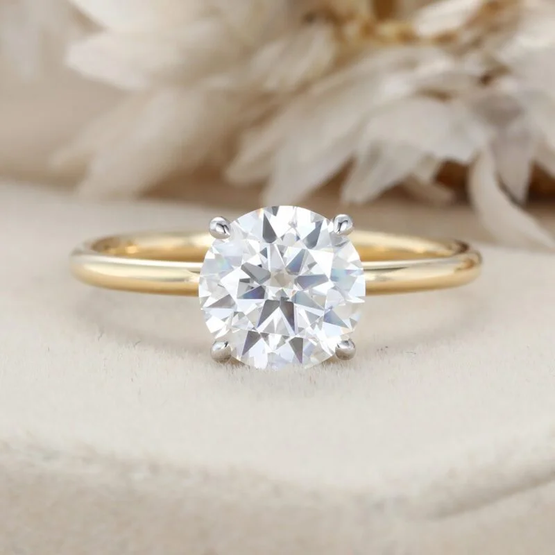 Unique 1.5CT Round cut Moissanite Engagement Ring Simple engagement ring Two tone Yellow gold Solitaire ring Bridal wedding Anniversary ring