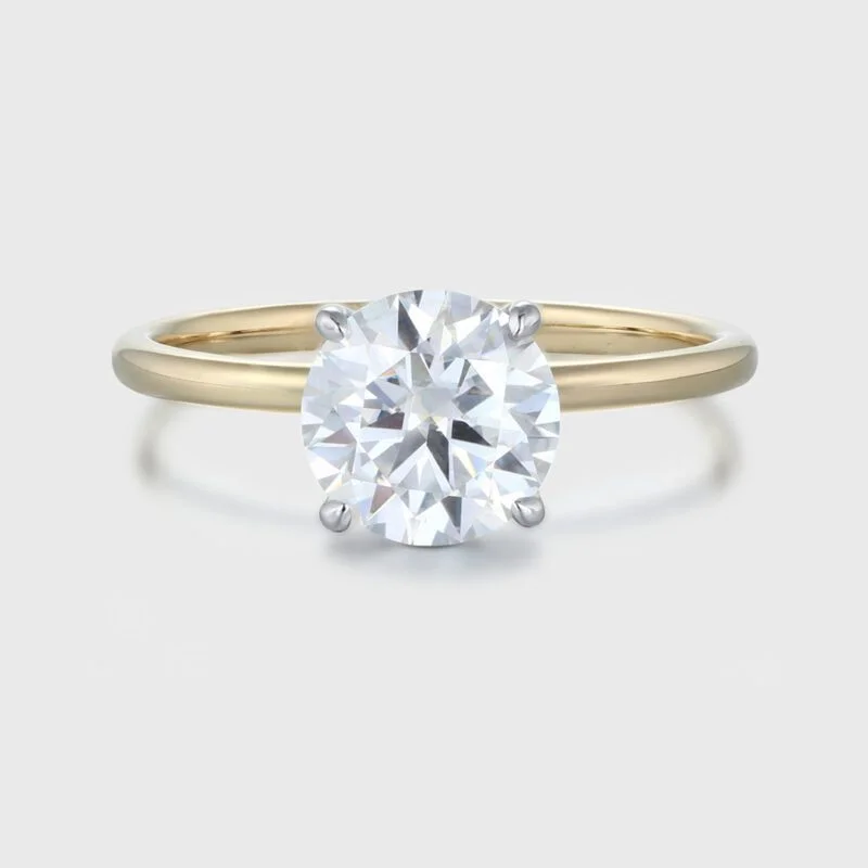 Unique 1.5CT Round cut Moissanite Engagement Ring Simple engagement ring Two tone Yellow gold Solitaire ring Bridal wedding Anniversary ring