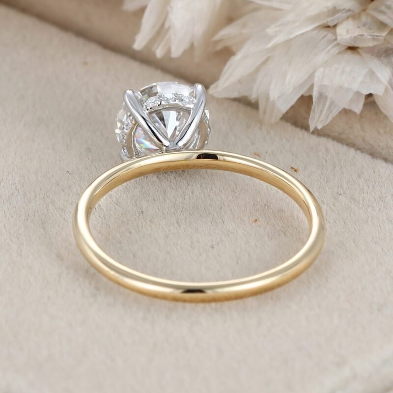 Unique 1.5CT Round cut Moissanite Engagement Ring Simple engagement ring Two tone Yellow gold Solitaire ring Bridal wedding Anniversary ring