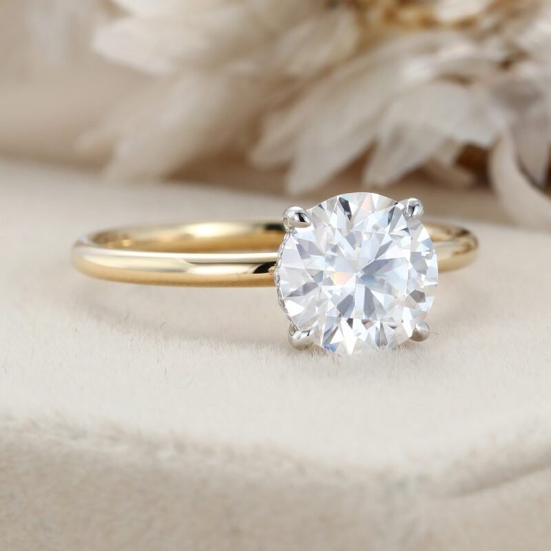 Unique 1.5CT Round cut Moissanite Engagement Ring Simple engagement ring Two tone Yellow gold Solitaire ring Bridal wedding Anniversary ring