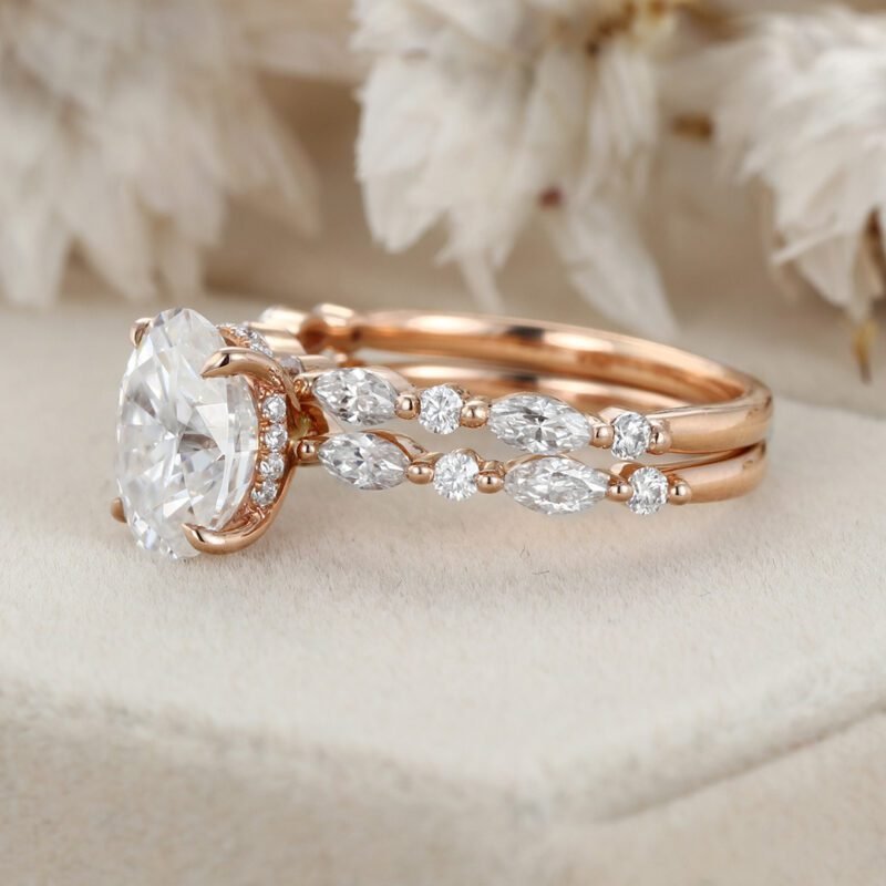 Unique 2ct Oval Moissanite Engagement Ring Set Vintage Marquise Wedding Ring Rose gold Engagement Ring Bridal set Promise Gift Anniversary