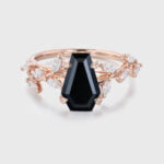 Nature Inspiration Coffin Cut Black Onyx Engagement Ring 14K Solid Gold