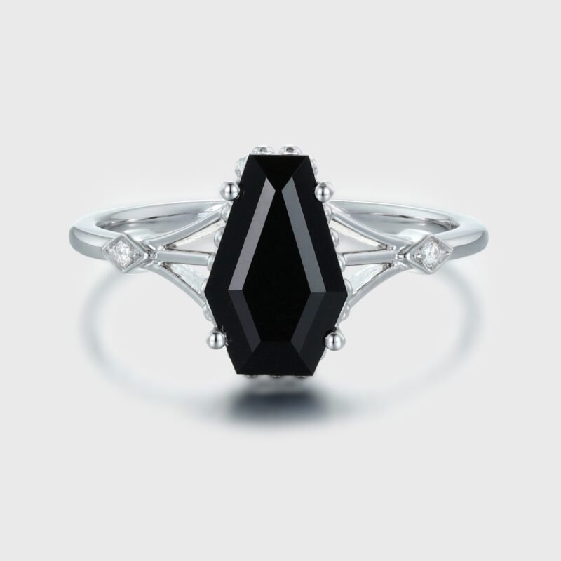 2pcs Emerald Cut Black Onyx Engagement Ring Set Rose Gold Vintage for Women  Art Deco Black Diamond Curved Ring Anniversary Gift - Etsy | Black wedding  rings, Black onyx engagement ring, Onyx