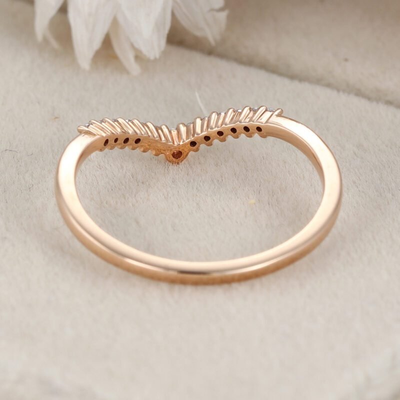 Unique Curved wedding ring Diamond wedding band Vintage Rose gold Moissanite wedding band matching band Bridal promise Anniversary gift