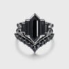 Unique Dark Style Hexagon Black Onyx Stone Ring Set in 14K Black Gold – Art Deco Bezel Set