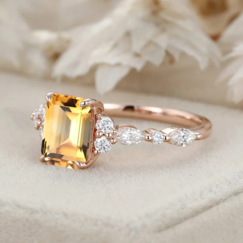 Teardrop Citrine Engagement hotsell Ring Set, 14k Rose Gold Citrine Bridal Ring Set,Art Deco Yellow Citrine Wedding Ring Set,Unique Promise Ring Set