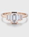 Bezel Set art deco 1.0 CT Emerald cut Moissanite Cluster baguette Ring In 14K Rose Gold