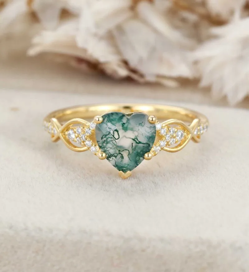 Unique Heart Shaped Nature Inspired Engagement Ring Rose Gold Moissanite Cluster Wedding Ring Promise Anniversary Rings For Women Gift