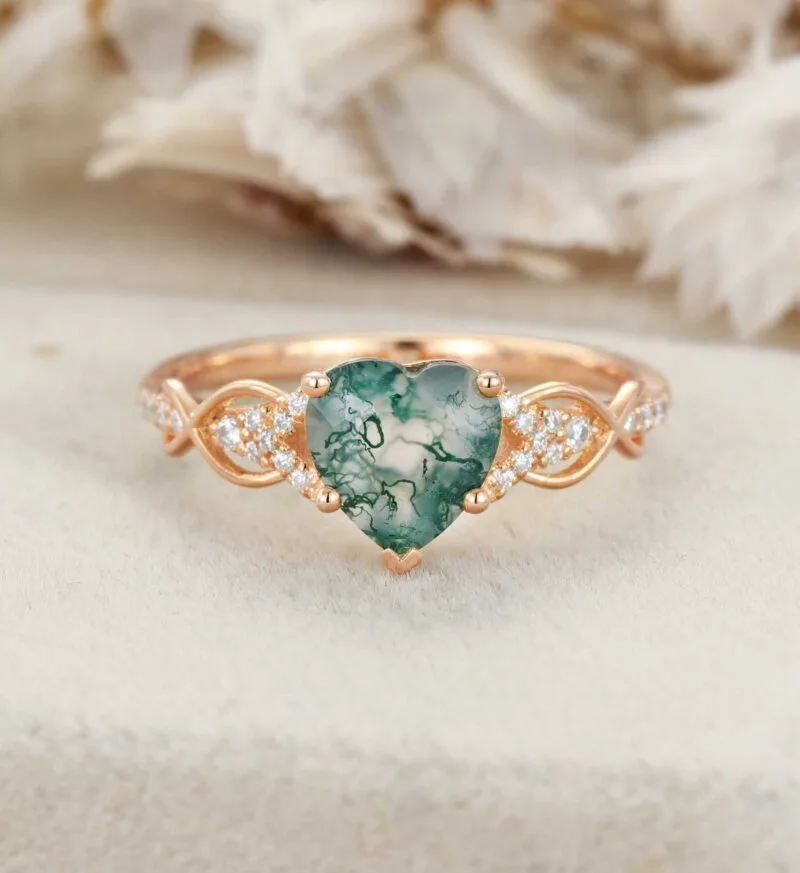 Unique Heart Shaped Nature Inspired Engagement Ring Rose Gold Moissanite Cluster Wedding Ring Promise Anniversary Rings For Women Gift