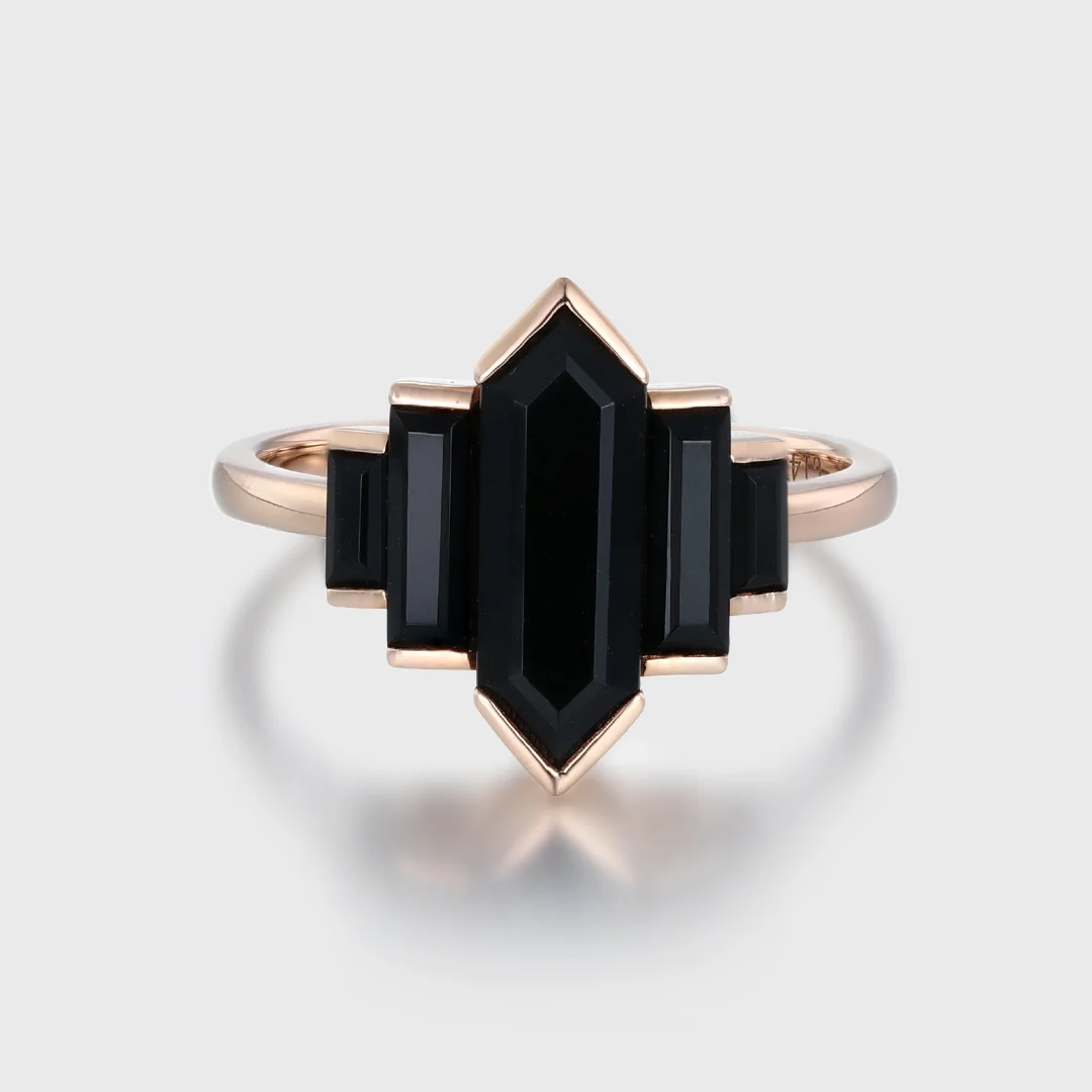 Onyx Hexagon Statement Ring, Custom Sized Art Deco Ring, Unique Minimalist Gemstone Jewelry, Contemporary hotsell Art Ring, Geometric Ring