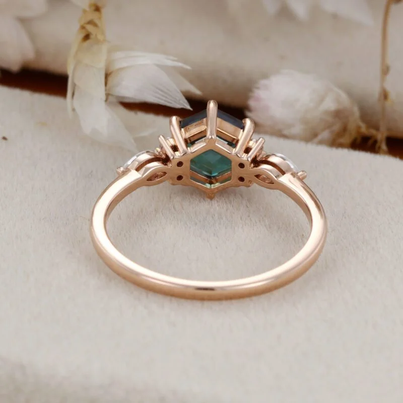 Hexagon Cut Alexandrite Engagement store Ring,Vintage Snowflake Bridal Ring,Silver Rose Gold Moissanite Anniversary Gift,June Birthstone For Women