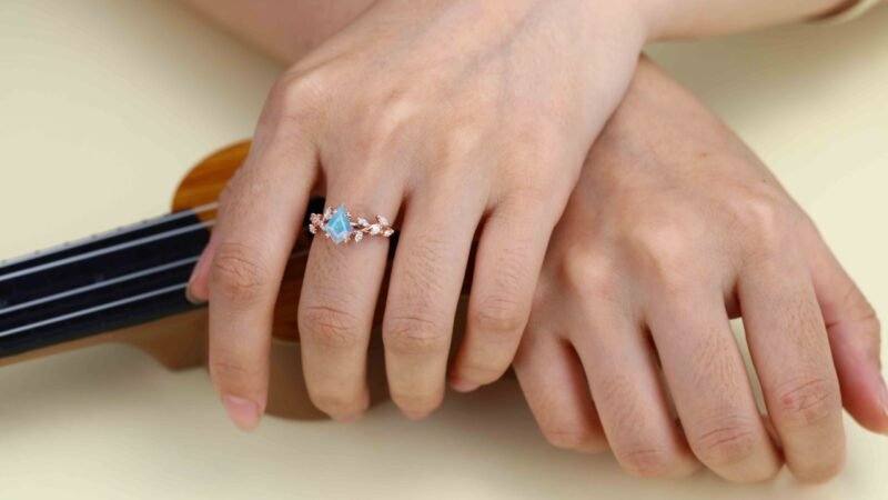 Unique Kite Cut Opal Engagement Ring 14K Solid Gold Ring Unique Branch Diamond Art Deco Wedding Ring