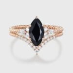 Twist Design Marquise Cut Black Onyx and Diamond Bridal Ring Set In 14K Rose Gold