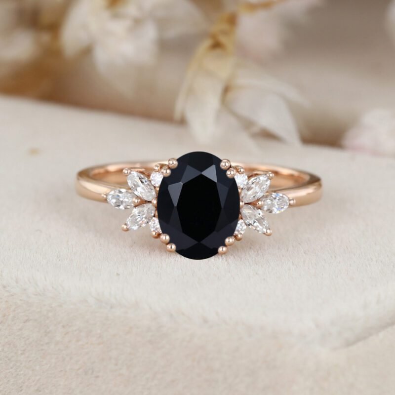 Oval Black Onyx And Diamond Ring Vintage 14k Rose Gold Engagement ...