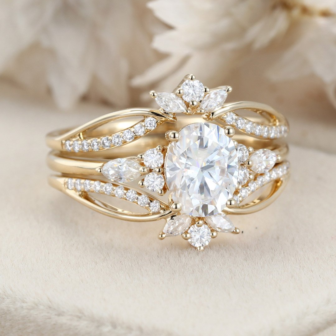 Rose gold ring set unique vintage engagement ring 2pcs pear garnet eng –  Ohjewel