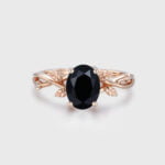 Oval Cut Black Onyx Leaf Ring 14k Rose Gold Art Deco Engagement Bridal Promise Anniversary Gift For Women