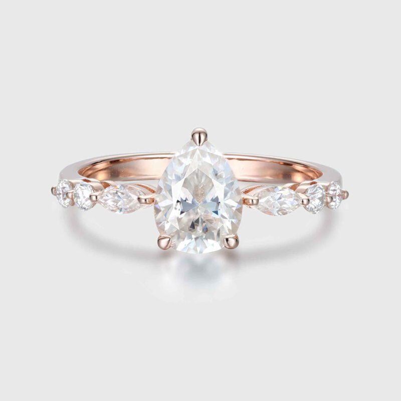 Unique Pear shaped Moissanite engagement ring Vintage rose gold engagement ring diamond ring promise ring Anniversary gift