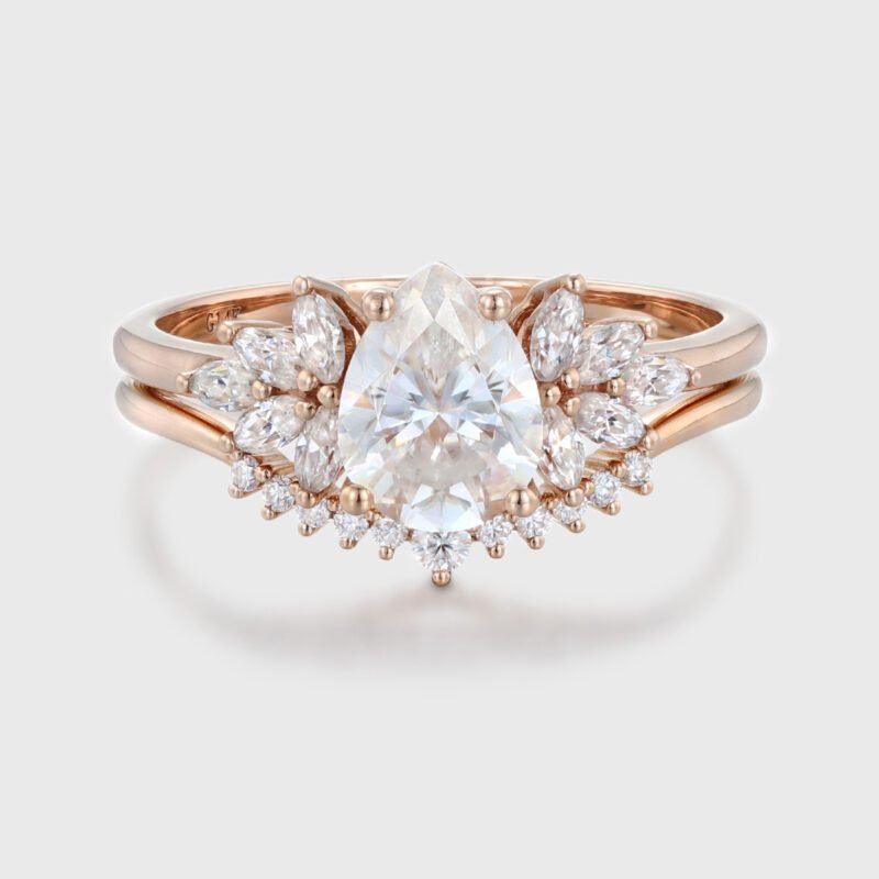 Unique Pear shaped Moissanite engagement ring set Rose gold marquise cluster moissanite engagement ring Diamond wedding Promise gift