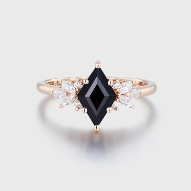 1.5ct Oval Womens Black Onyx Engagement Ring Vintage Rose Gold Bridal Promise Ring Anniversary Gift