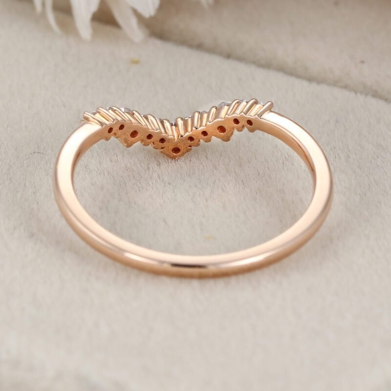 Unique Rose gold moissanite wedding band Curved Diamond wedding ring Vintage wedding band matching band Bridal promise Anniversary gift