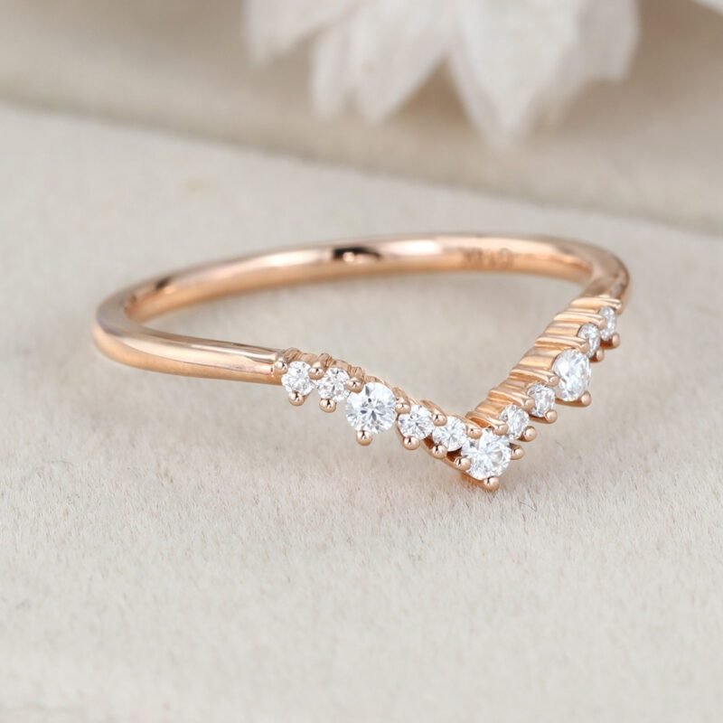 Unique Rose gold moissanite wedding band Curved Diamond wedding ring Vintage wedding band matching band Bridal promise Anniversary gift