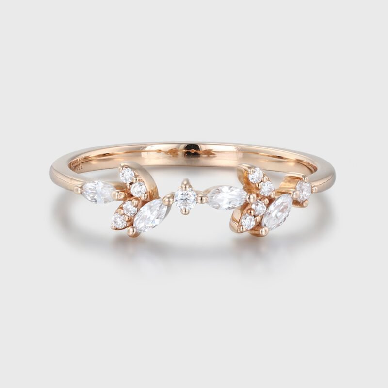 Unique Vintage Moissanite Wedding Band Matching Promise Ring In 14k Rose Gold