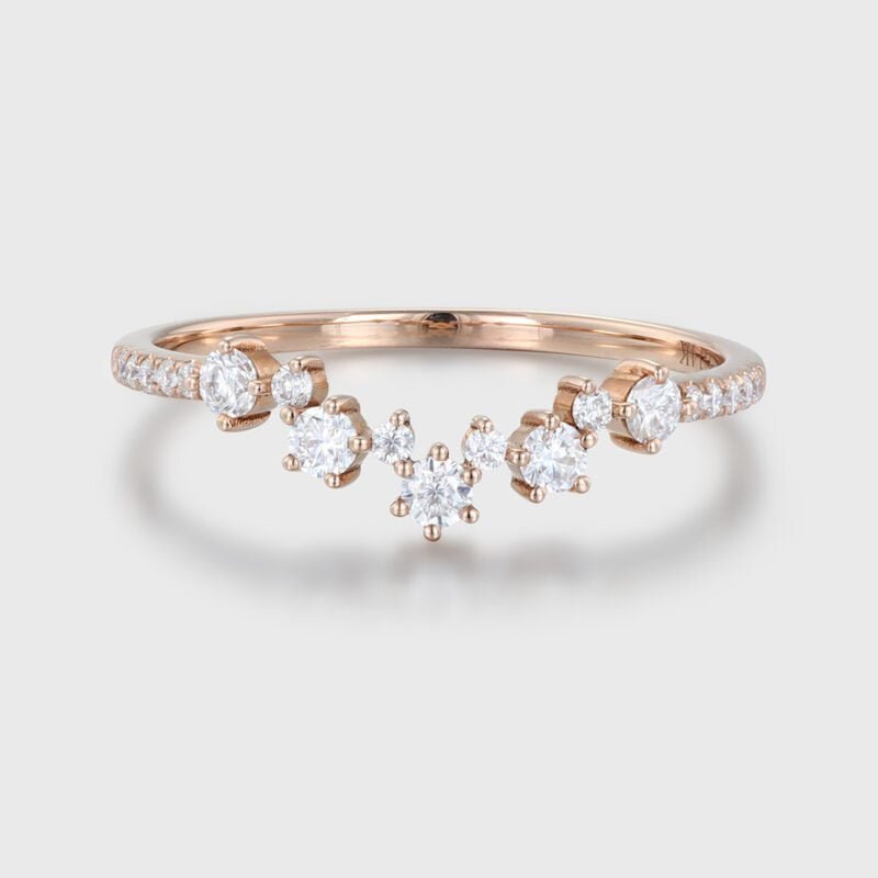 Unique curve wedding band vintage rose gold Moissanite band women half Eternity Matching band Diamond Anniversary gift