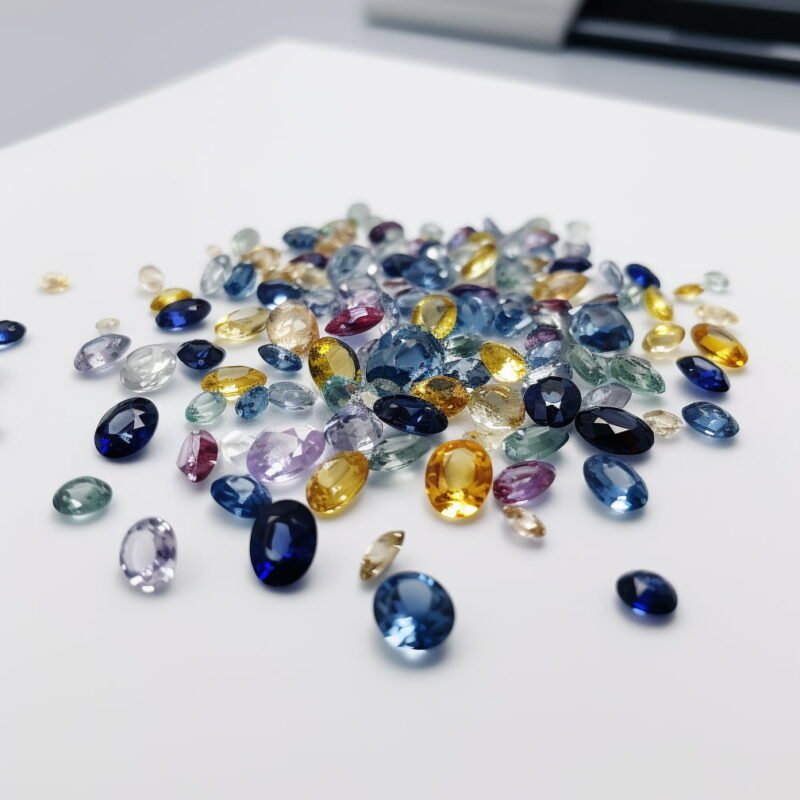 Various-colors-of-sapphires-are-scattered-on-the-white-table-2