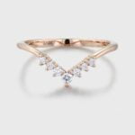 14K Rose Gold Wedding Band Curve Matching Wedding Band Diamond Stacking Ring