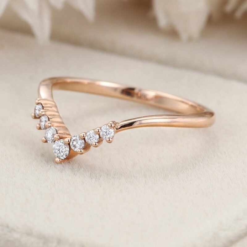 Vintage 14K Rose Gold Wedding Band Curve Matching Wedding Band Diamond Stacking Ring