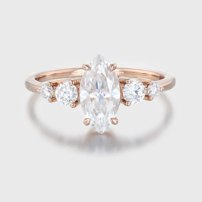 1 Carat Marquise Cut Moissanite Engagement Ring In 14K Rose Gold