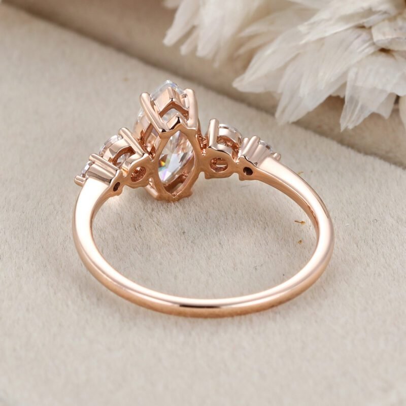 Vintage Marquise Moissanite Engagement Ring Unique Rose gold cluster engagement Ring round moissanite ring Promise Bridal Anniversary gift