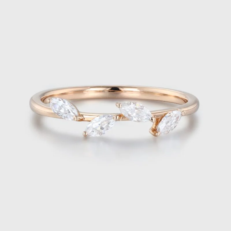 Vintage Marquise Moissanite wedding band Unique Rose gold diamond wedding band Women Delicate Dainty Stacking Bridal Jewelry Anniversary