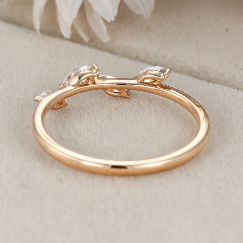 Vintage Marquise Moissanite wedding band Unique Rose gold diamond wedding band Women Delicate Dainty Stacking Bridal Jewelry Anniversary