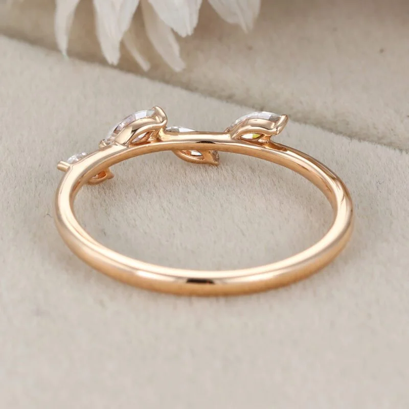 Vintage Marquise Moissanite wedding band Unique Rose gold diamond wedding band Women Delicate Dainty Stacking Bridal Jewelry Anniversary