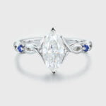 1 Carat Marquise Cut Moissanite and Sapphire Engagement Ring In 14K White Gold