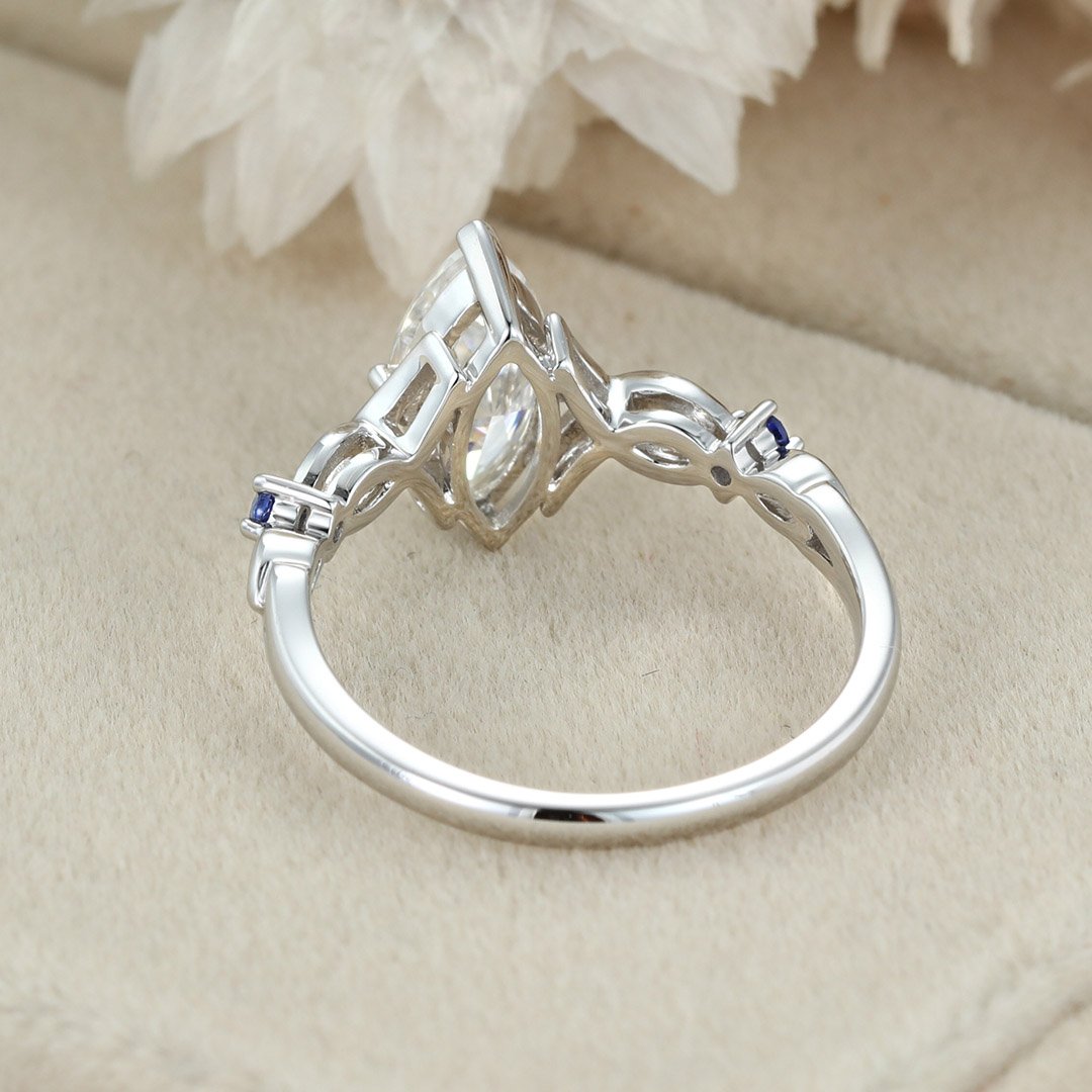 1 Carat Marquise Cut Moissanite and Sapphire Engagement Ring In 14K White  Gold - Oveela Jewelry