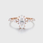 1 Carat Marquise Cut Moissanite Cluster Engagement Ring In 14K Rose Gold