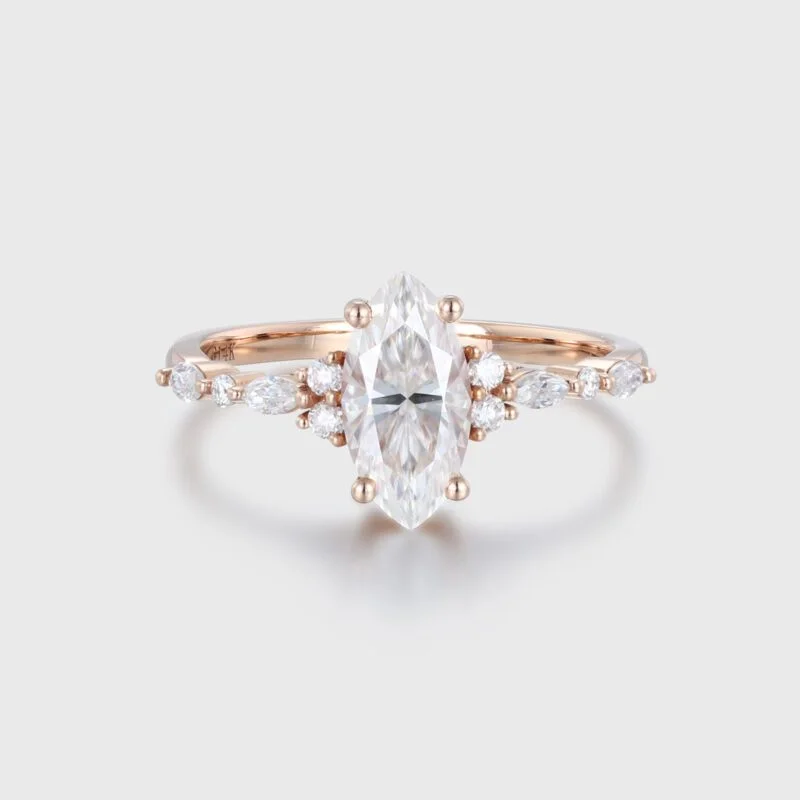 1ct Marquise Cut Moissanite Cluster Engagement Ring In 14K Rose Gold