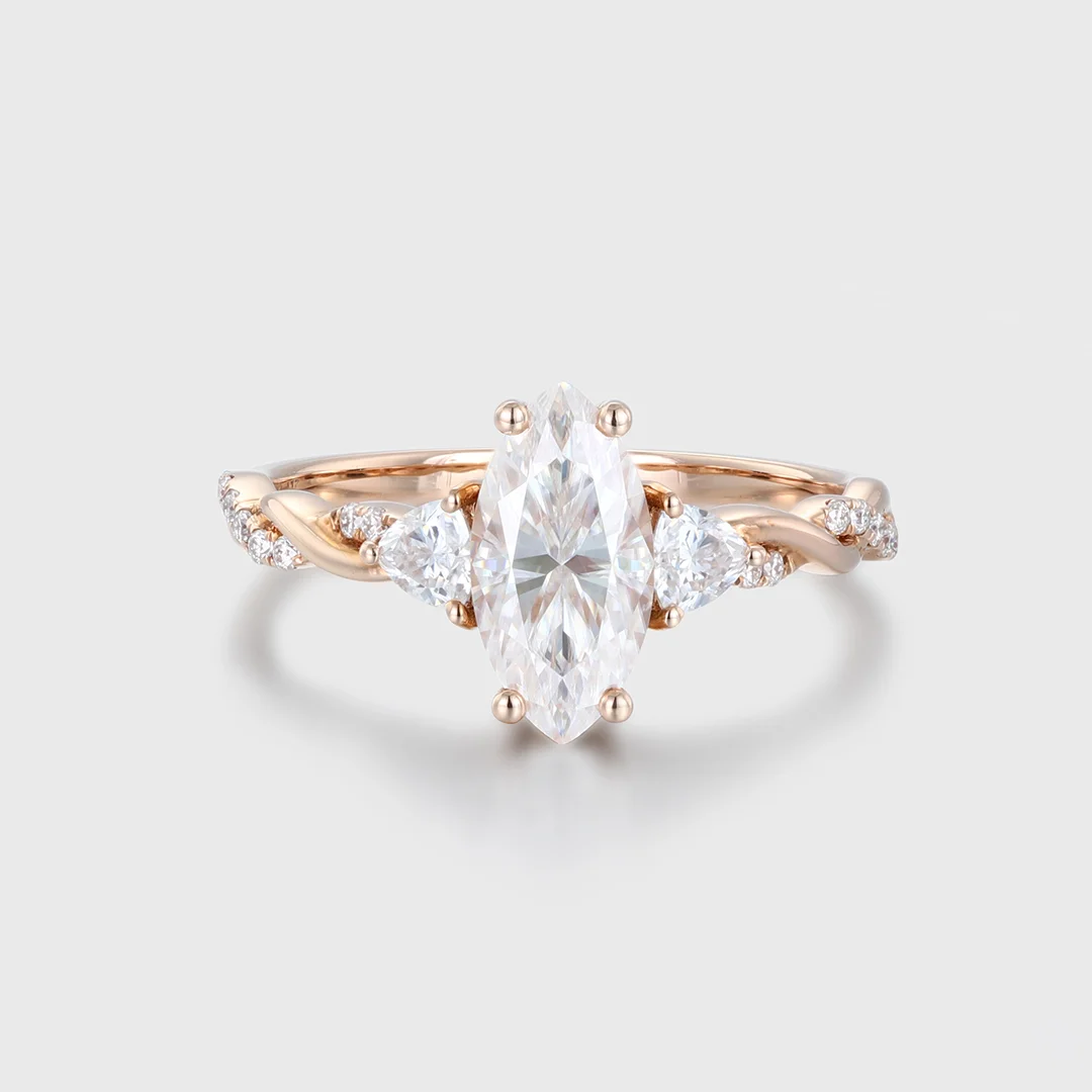 1ct Moissanite diamond Round cut Twist store shank Engagement Ring,Anniversary gift,Rose Gold Ring With Accents For Engagement,Unique promise ring