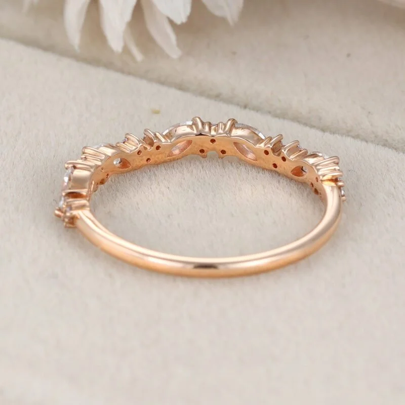 Vintage Matching Unique Bridal Stacking Promise women ring Rose gold wedding band women half eternity Marquise Moissanite wedding band